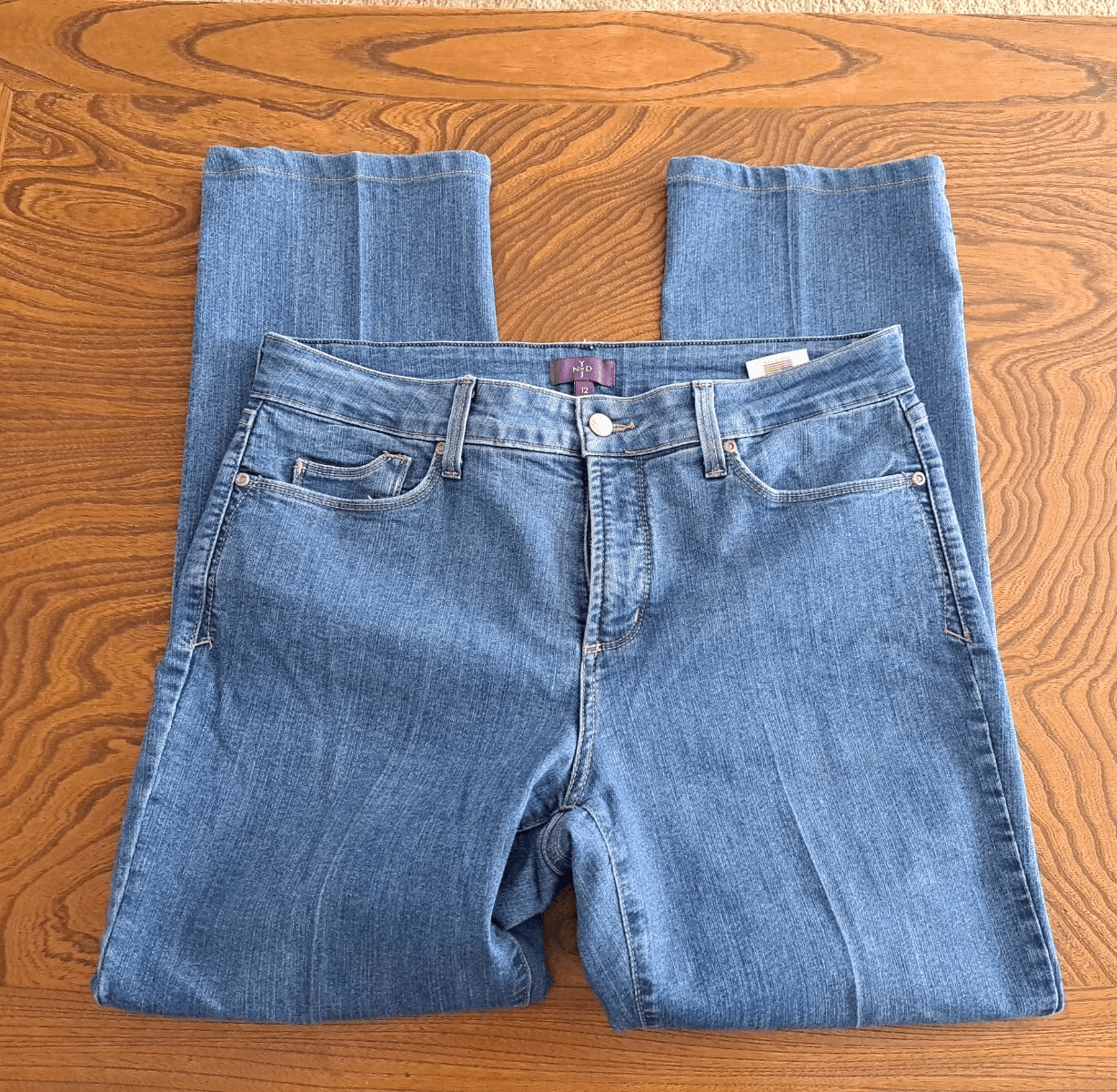 NYDJ Marilyn Straight Blue Jeans Sz 12 Lift Tuck Technology Stretch USA 34x28