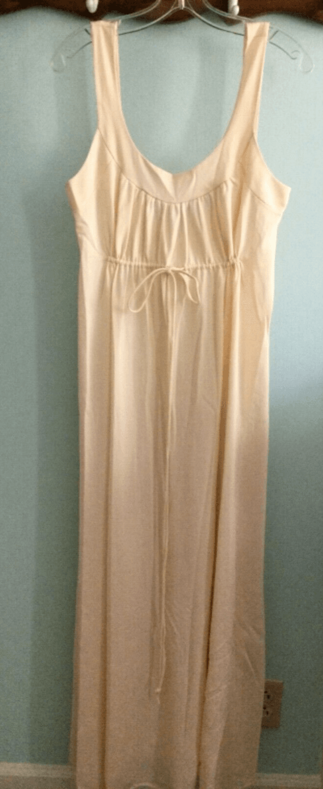 Saks Fifth Ave Vintage Peach Nylon Grecian Style Maxi Dress Nightgown sz. Small