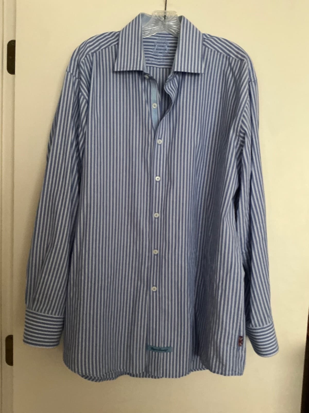 English Laundry Blue Striped Long Sleeve Dress Shirt Size 17.5 34-35 Cotton