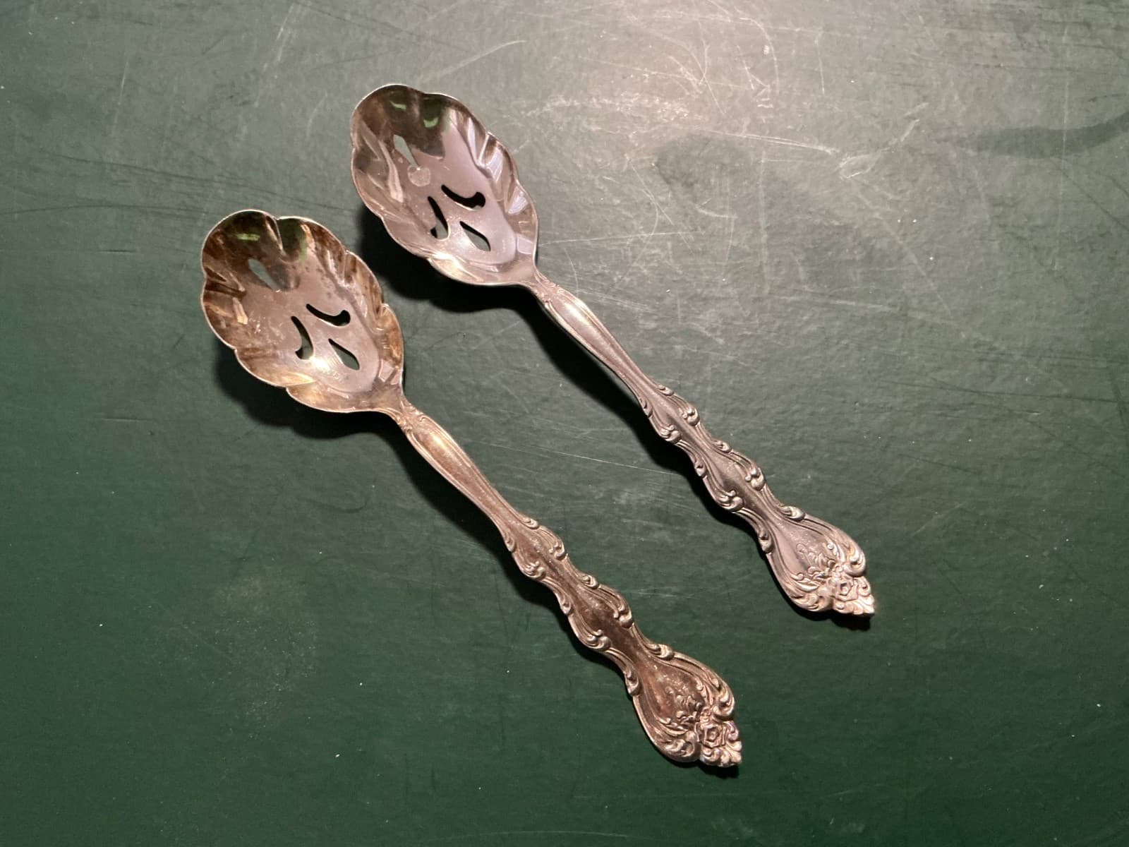 International Silver Silver-plate "Interlude" Pierced Shell Sugar Spoon Lot of 2