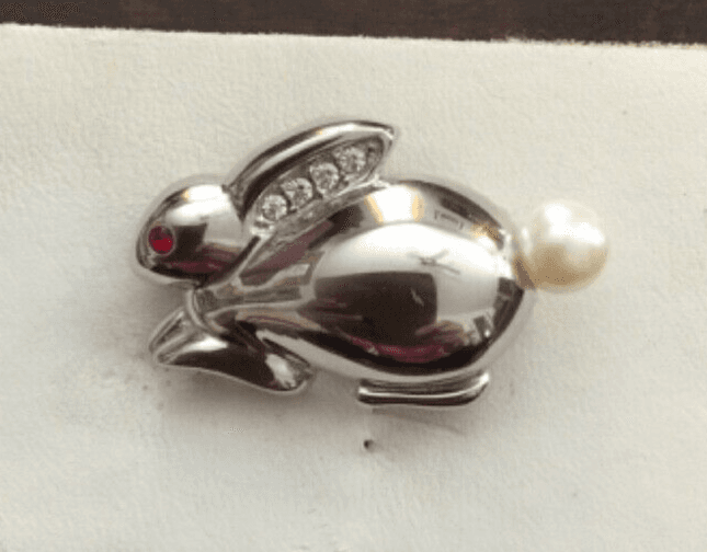 Krementz Sterling Silver Bunny Rabbit Pin Brooch Faux Pearl Tail Rhinestones HTF