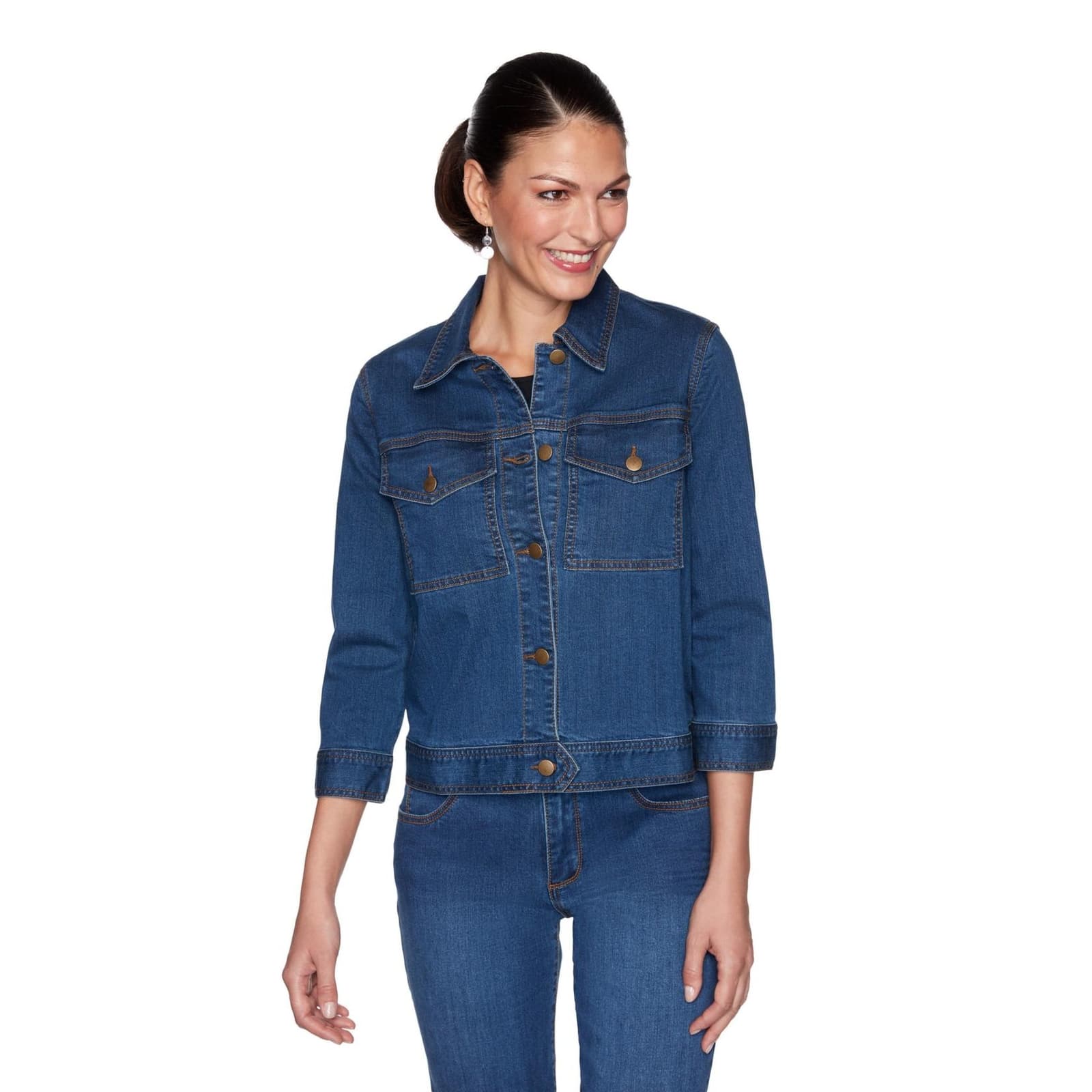 Ruby Rd. Women's Fall Forward Soft Stretch Fitted Trucker Denim Jean Jacket