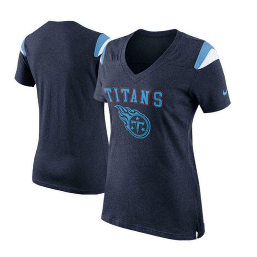 Nike Women's Tennessee Titans Fan Top V-Neck T-Shirt Heathered Navy Blue Medium