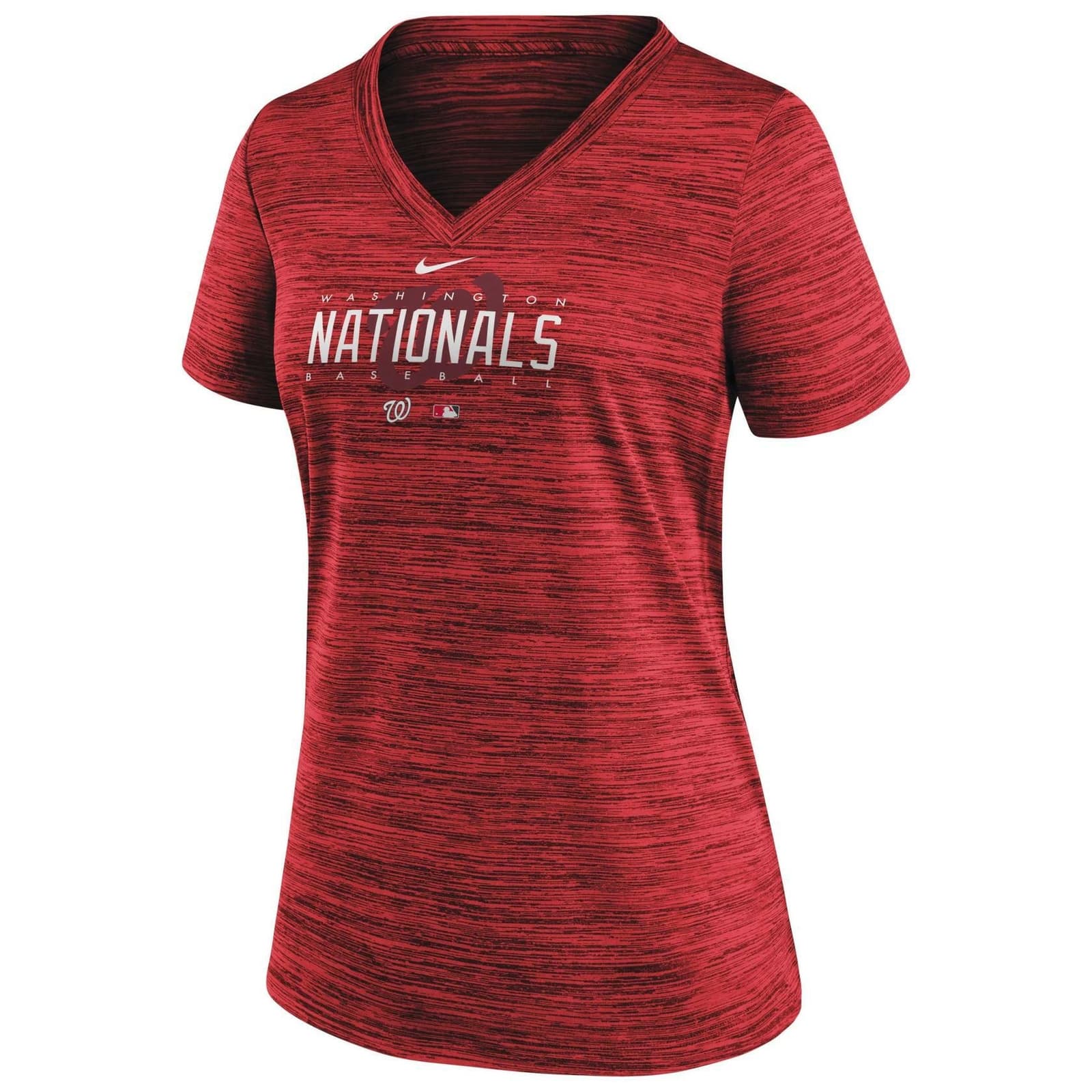 Nike Women's Washington Nationals Dri-Fit AC Velocity V-Neck T-Shirt Red Large