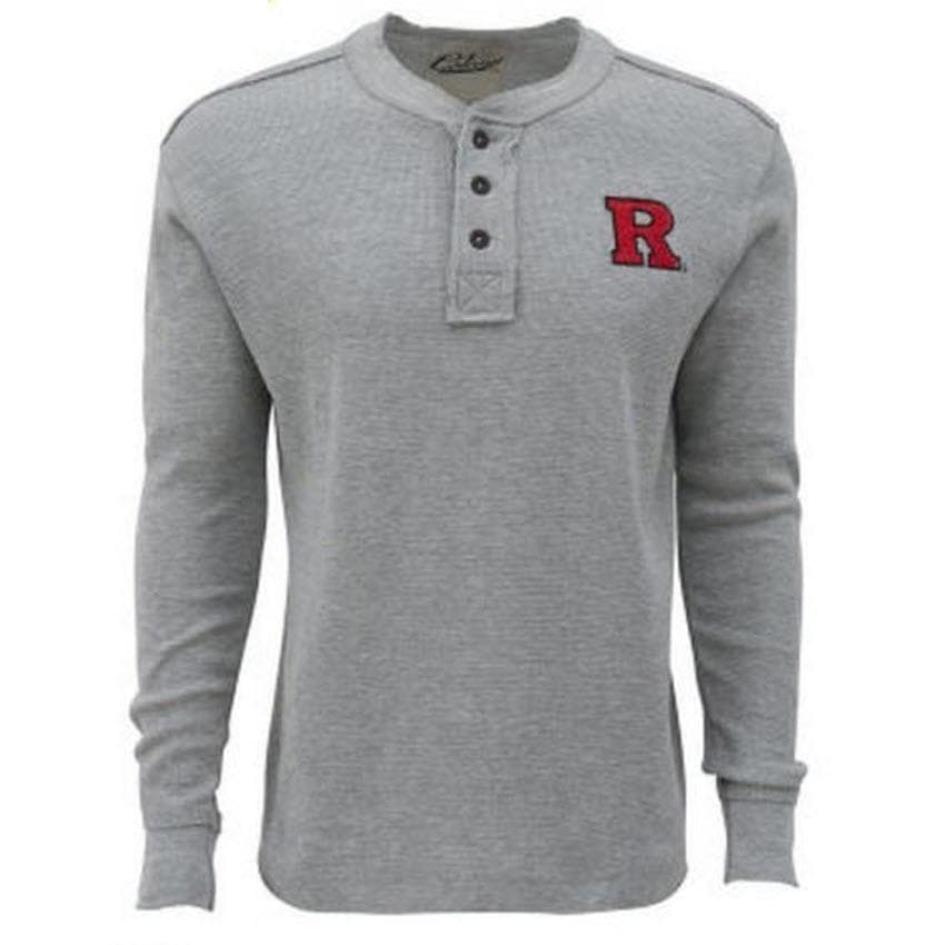 Colony Men's Rutgers Scarlet Knights Thermal Waffle Henley Shirt Gray Medium
