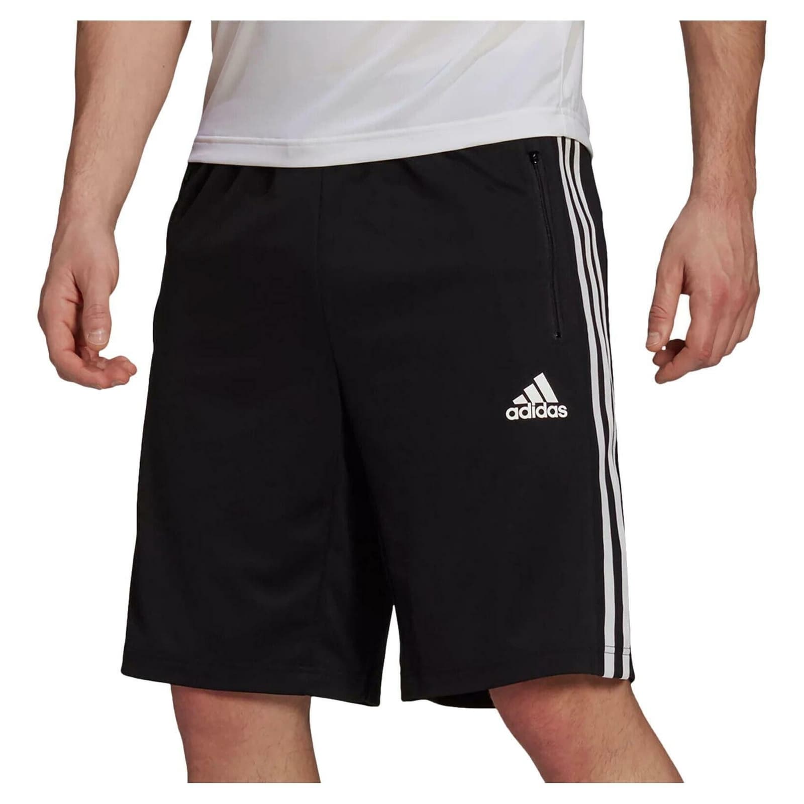 adidas Men's Designed to Move 3-Stripes Shorts w Pockets Black & White Medium