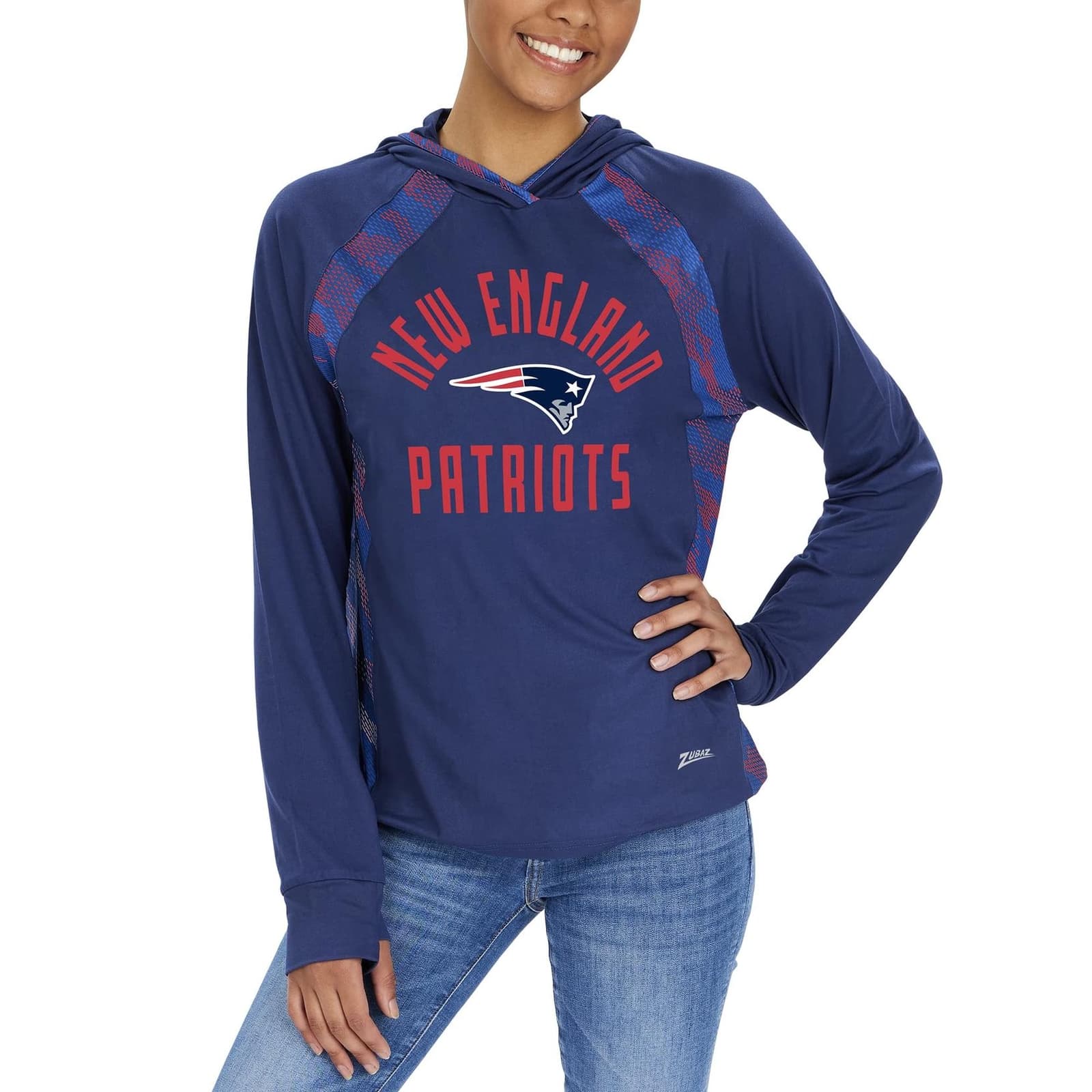 Zubaz Women's New England Patriots Elevated Camo Lightweight Hoodie Blue Small