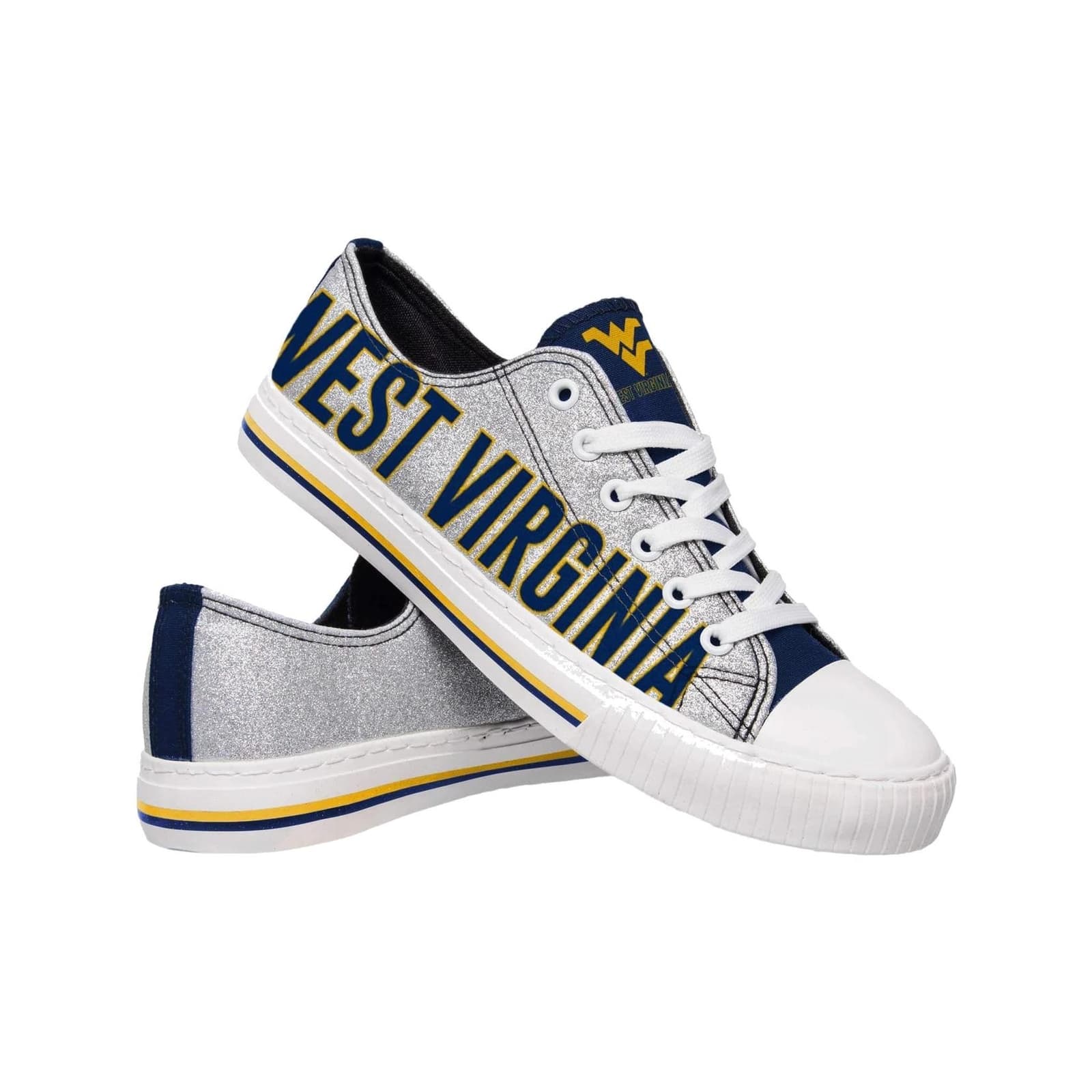 FOCO West Virginia Mountaineers Women's Glitter Low Top Canvas Shoes Size 10