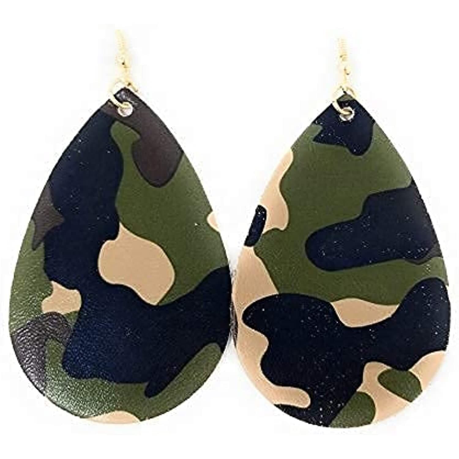 Camouflage Teardrop Light Leather Hanging Earrings Pair Earring