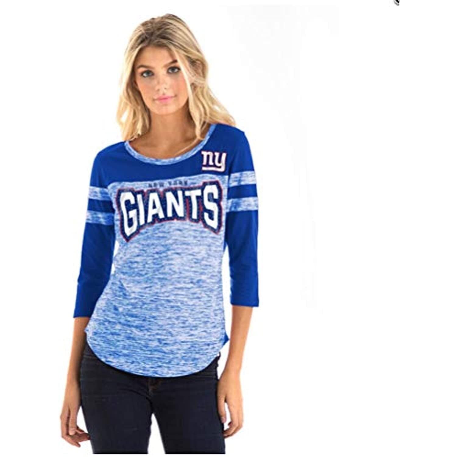 New Era Women's New York Giants NFL Catch Space Dye 3/4 Sleeve Shirt Blue Medium