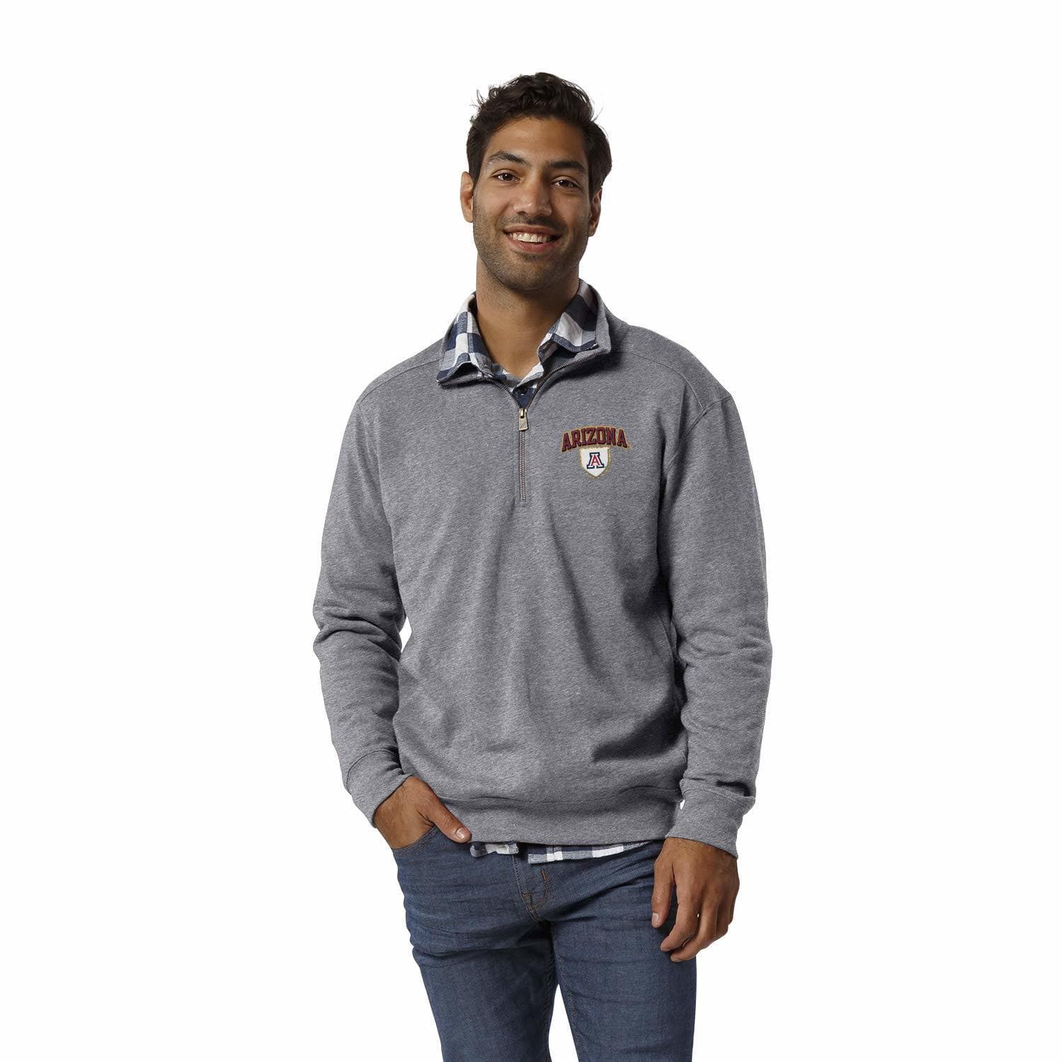 League Men's Arizona Wildcats Quarter Zip Pullover Fleece Jacket Gray X-Large