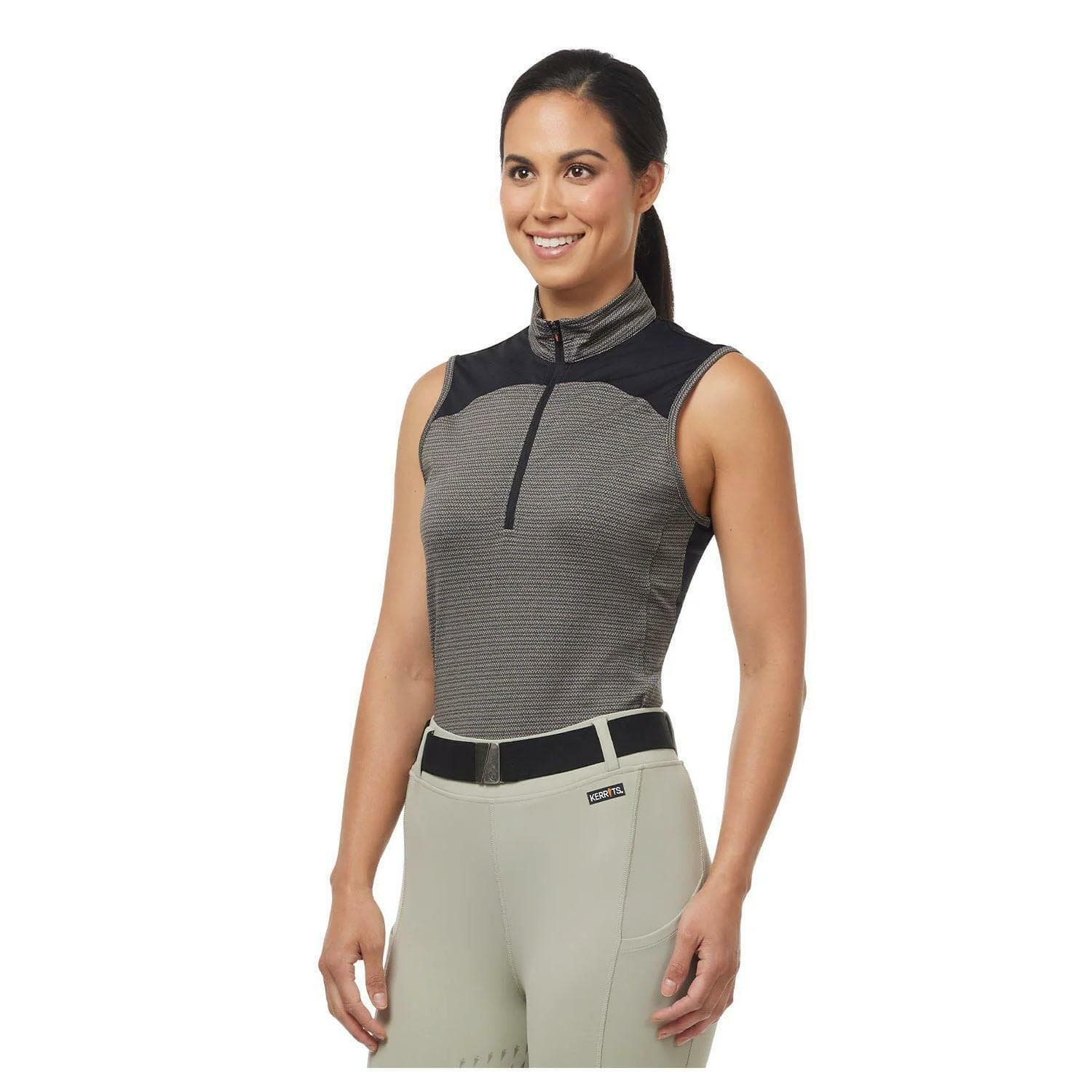 Kerrits Activewear Women's Quarter Line Sleeveless Zip Top Limestone Top Medium