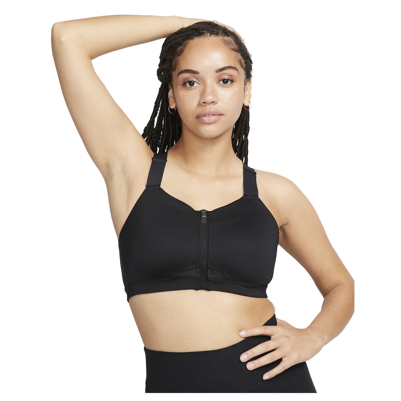 Nike Dri-Fit Women's High-Support Padded Front-Zip Sports Bra Black S $77 Value