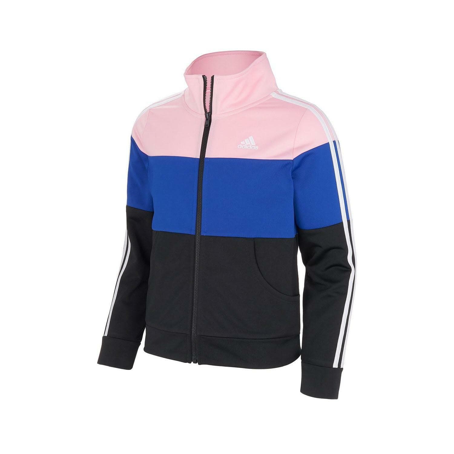 Adidas Girl's Tricot Color Block Full-Zip Jacket Black/Blue/Pink Medium Large