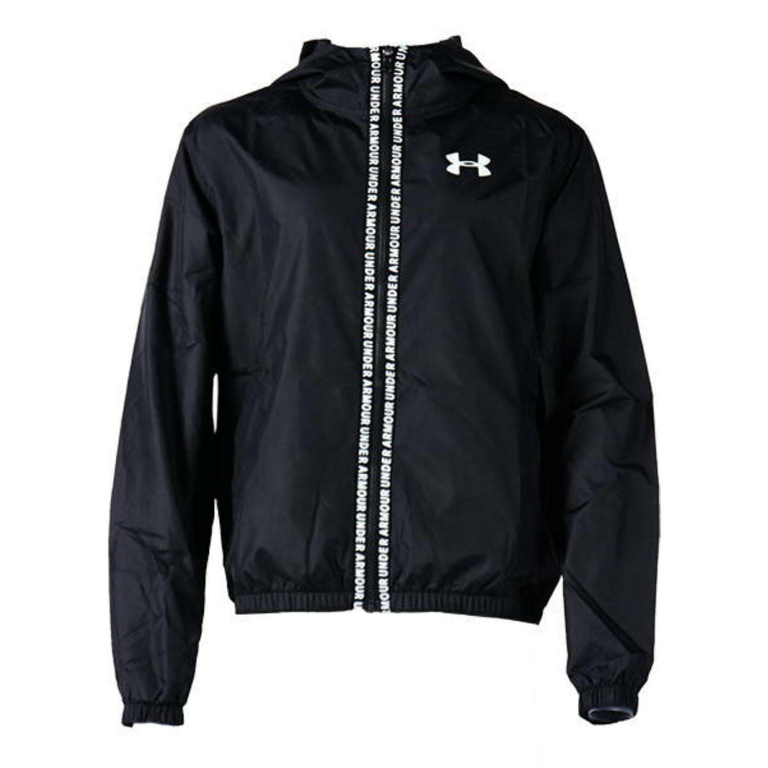 Under Armour Girl's UA Woven Full-Zip Windbreaker Storm Hooded Jacket Black XL L