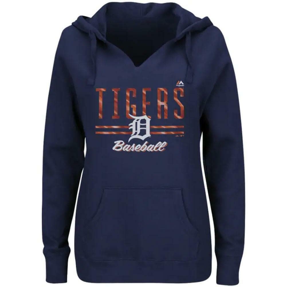 Majestic Women's Detroit Tigers Prepare to Dazzle V-Notch Pullover Hoodie Blue S