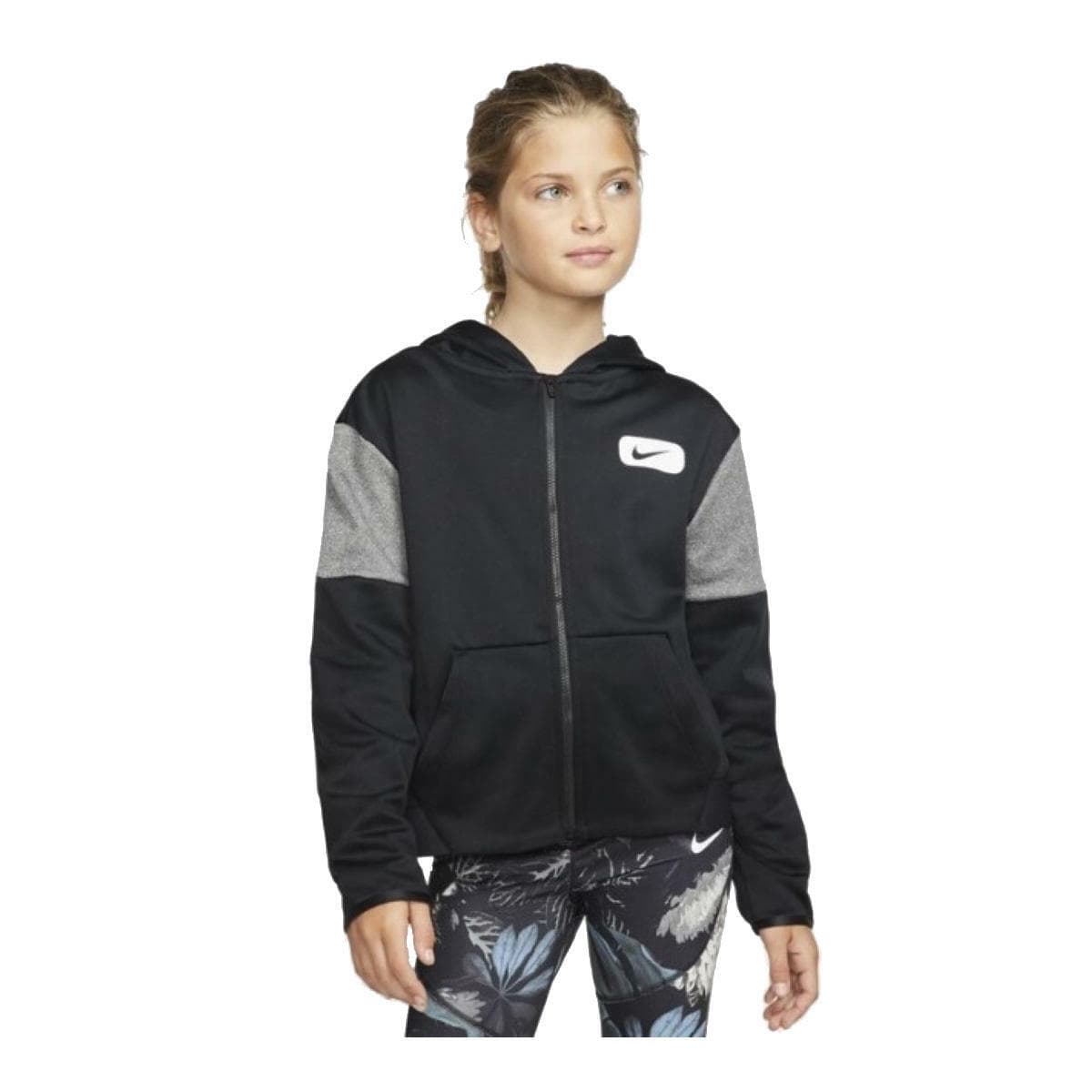 Nike Girl's (Big Kids) Therma-Fit Full Zip Training Hoodie Small Black Swoosh