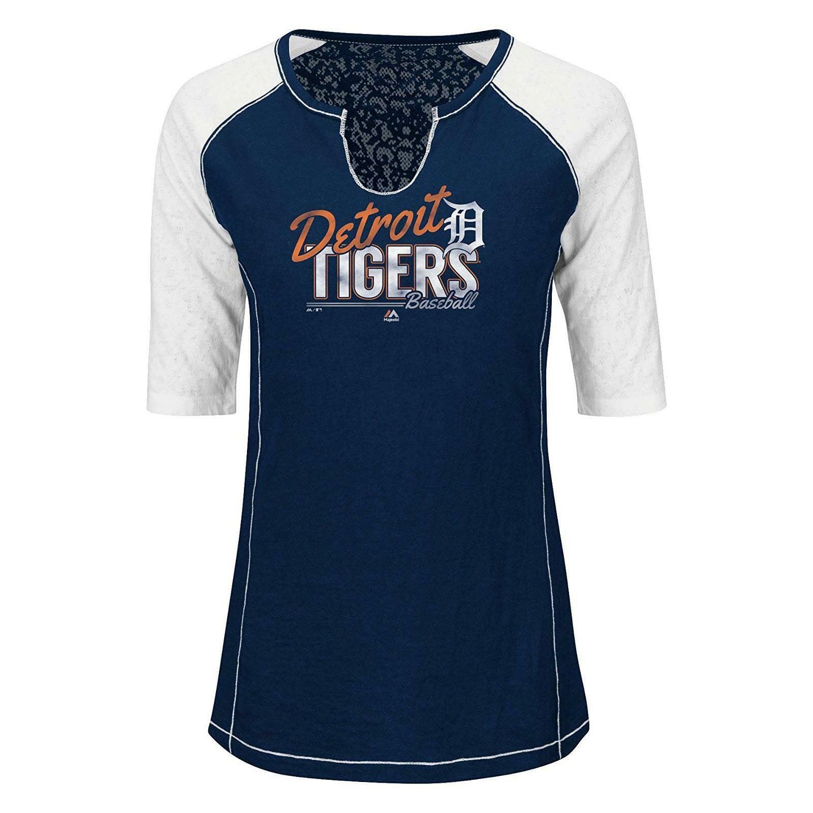Majestic Women's Detroit Tigers Playful Pitch Burnout T-Shirt Blue Small