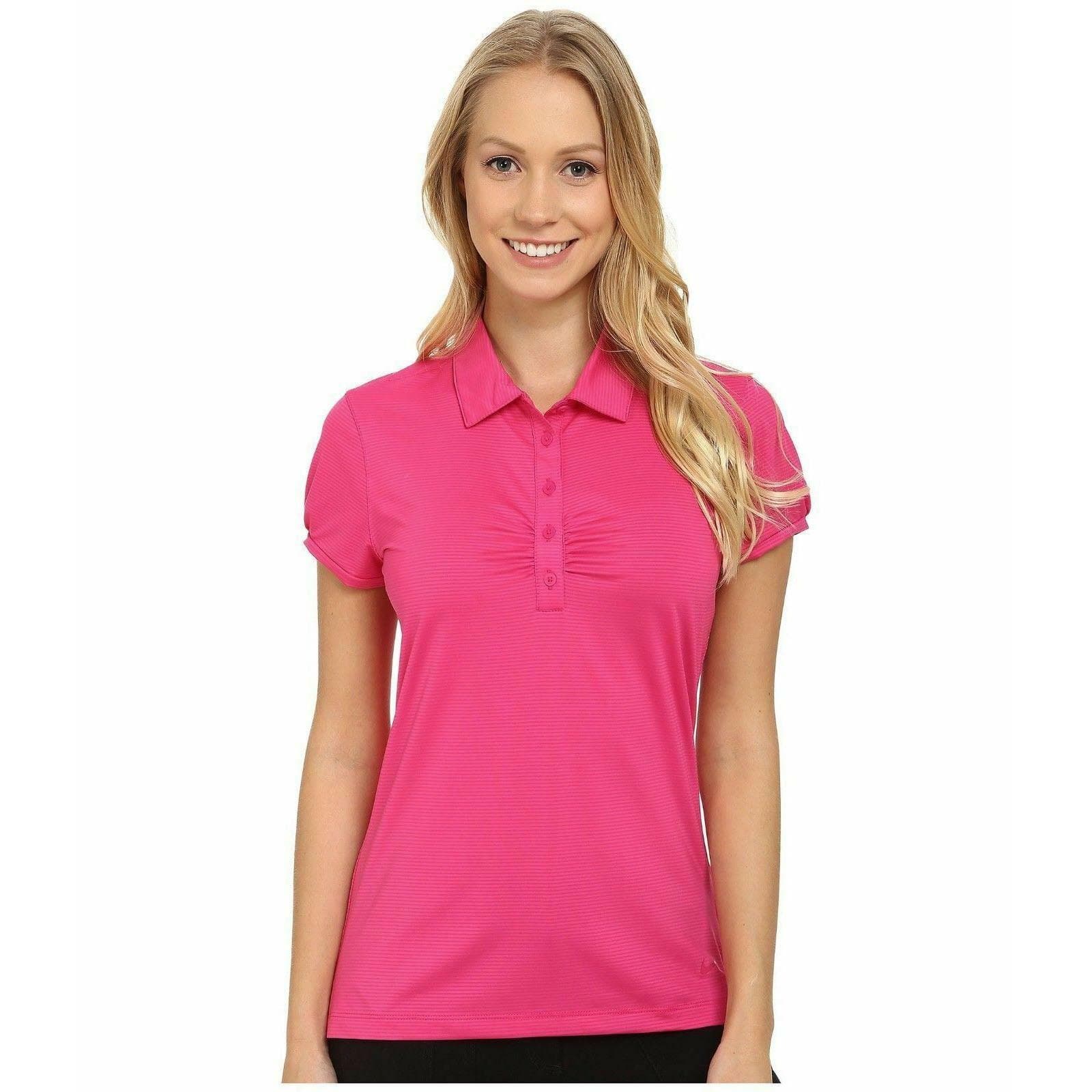 Nike Women's Mini Stripe Short Sleeve Polo Shirt Vivid Pink Small MSRP $75