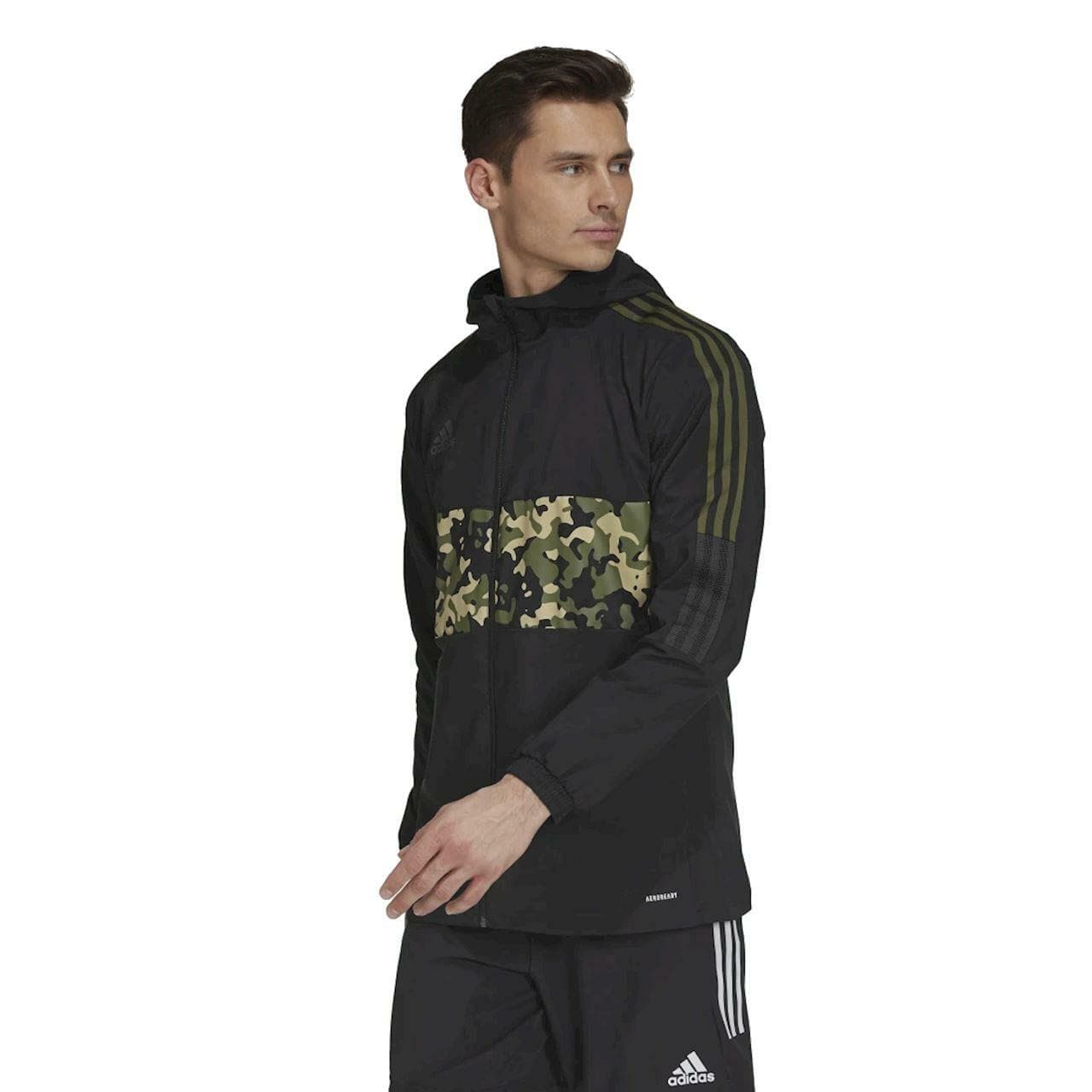 Adidas Men's Tiro Graphic Full-Zip Camouflage Hooded Windbreaker Jacket Black L