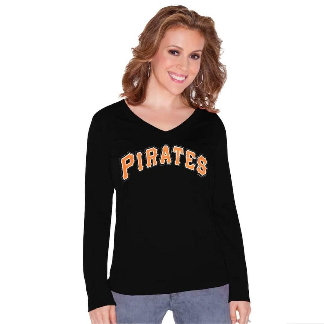 Touch by Alyssa Milano Women's Pittsburgh Pirates Lana V-Neck Sweatshirt Black L