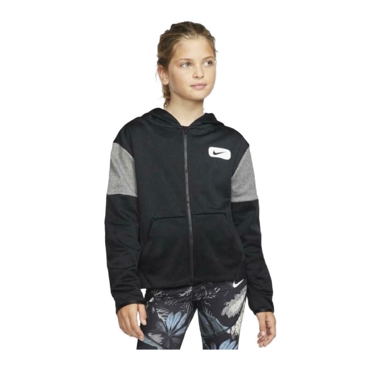 Nike Girl's (Big Kids) Therma-Fit Full Zip Training Hoodie Medium Black Swoosh