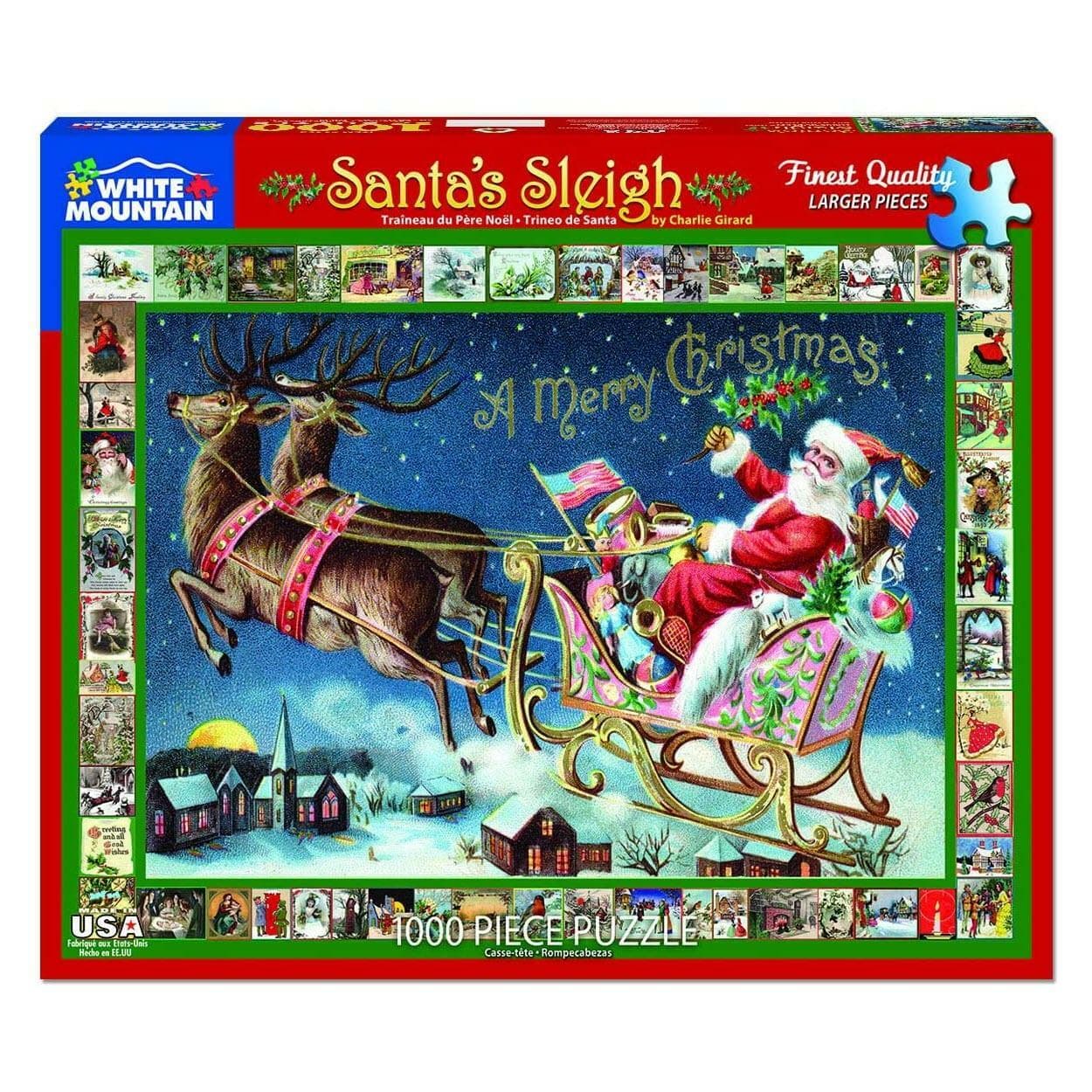 White Mountain Puzzles Santa's Sleigh 1000 Piece Jigsaw Puzzle Christmas Sealed