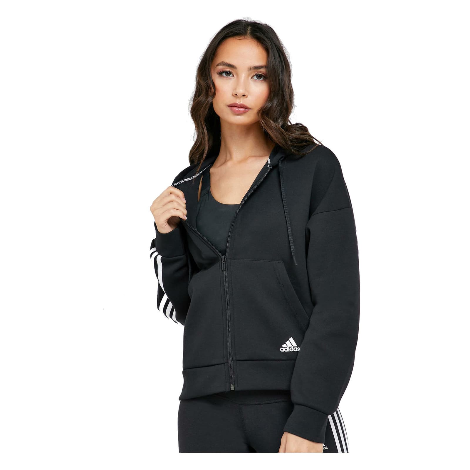 adidas Women's Must Haves Doubleknit Full Zip Hoodie Black/White Small