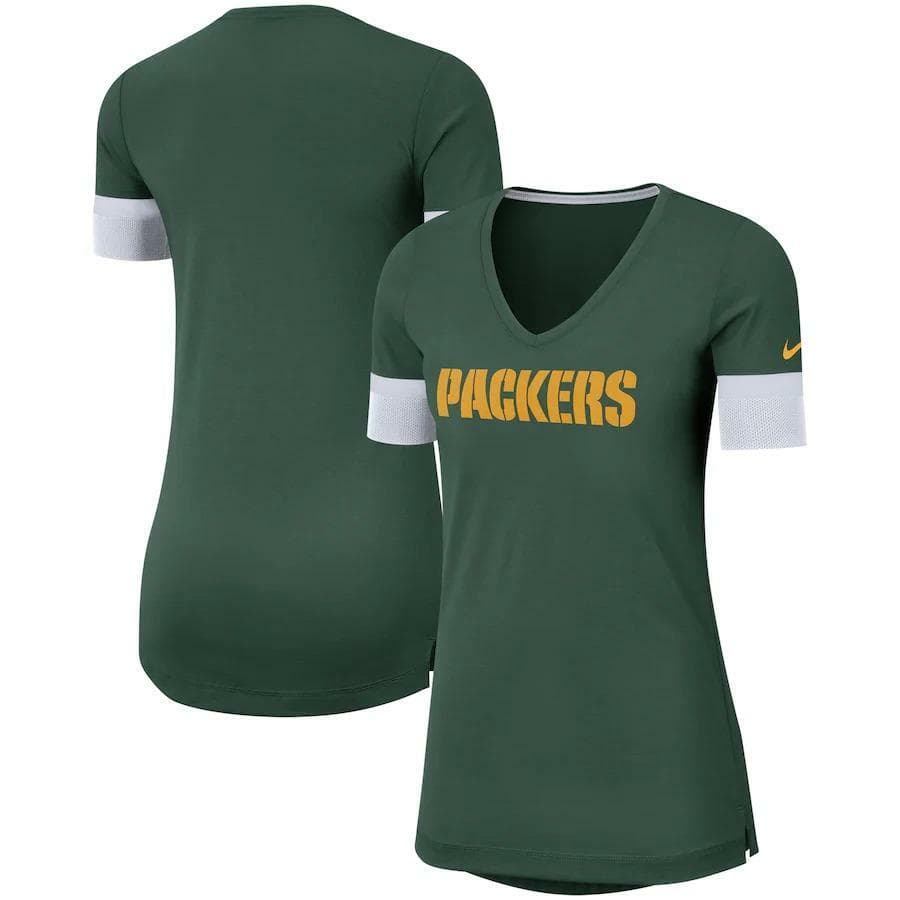 Nike Women's Green Bay Packers Dry V-neck Fan Triblend T-shirt S L MSRP $40