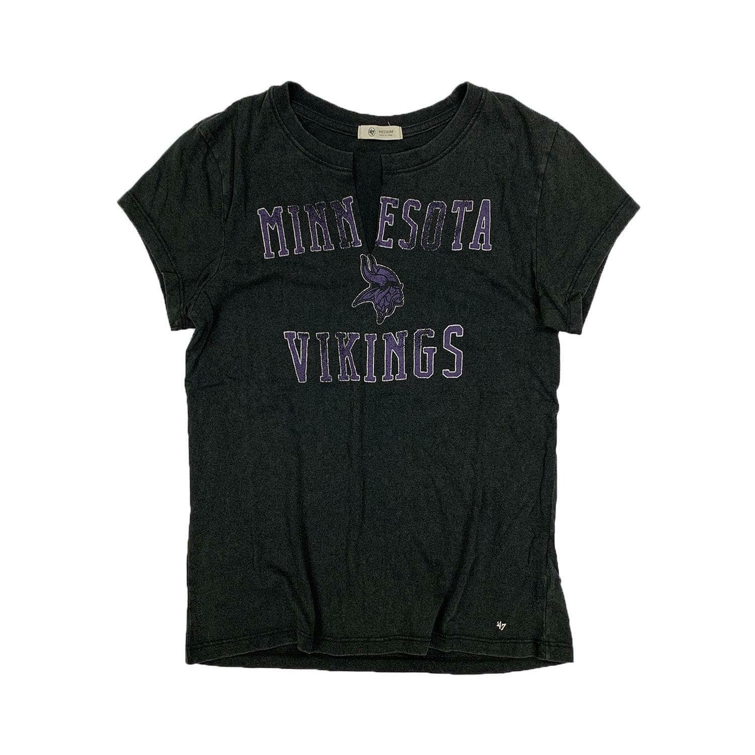 '47 Brand Women's Minnesota Vikings Gamma Slit Cotton Blend V-Neck Tee Black S