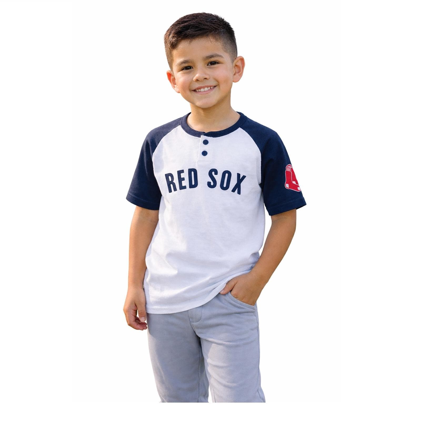 MLB Merchandise Boston Red Youth Game Day Two Button Jersey T-Shirt Medium