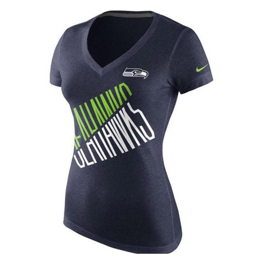 Nike Women's Seattle Seahawks Mid-V Faster Triblend V-neck T-shirt Blue Large