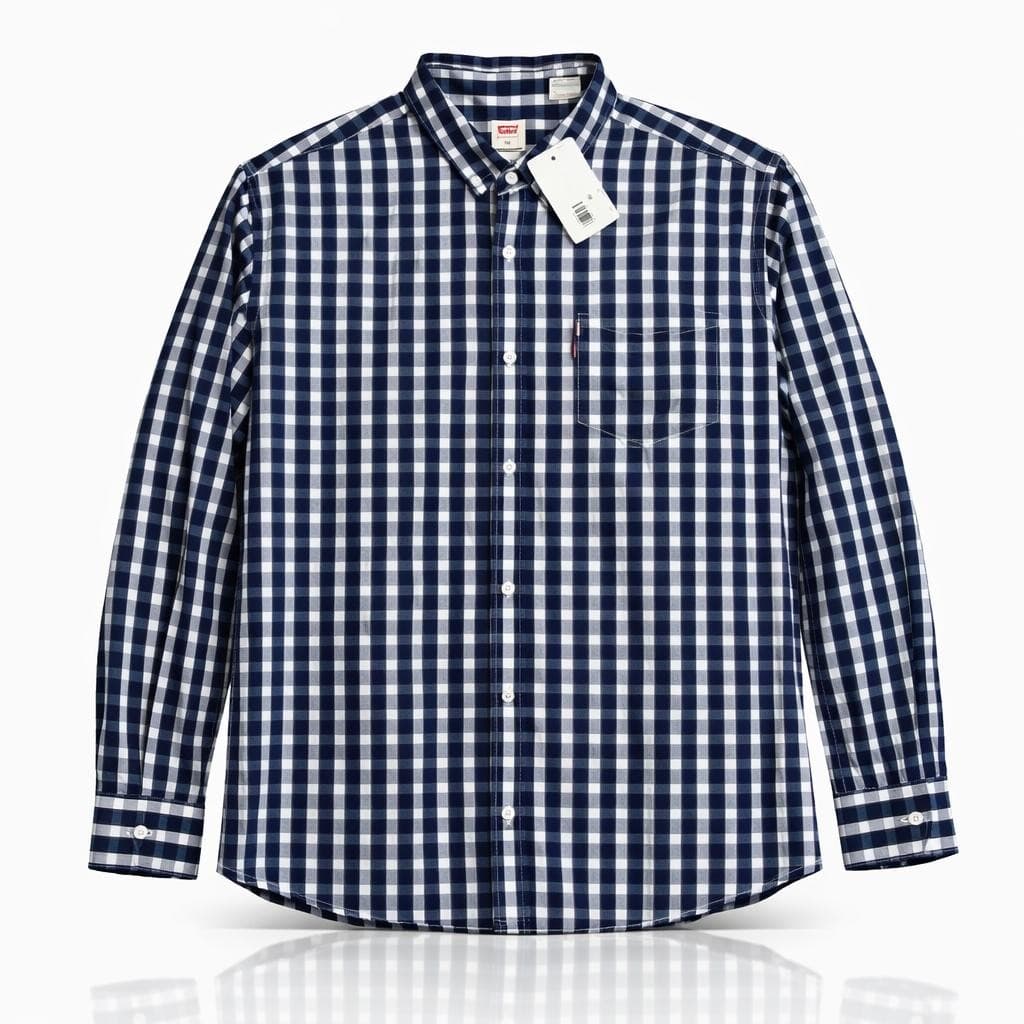 Levi's Men's Classic Cotton Long Sleeve One Pocket Plaid Dress Shirt Blue 2XL