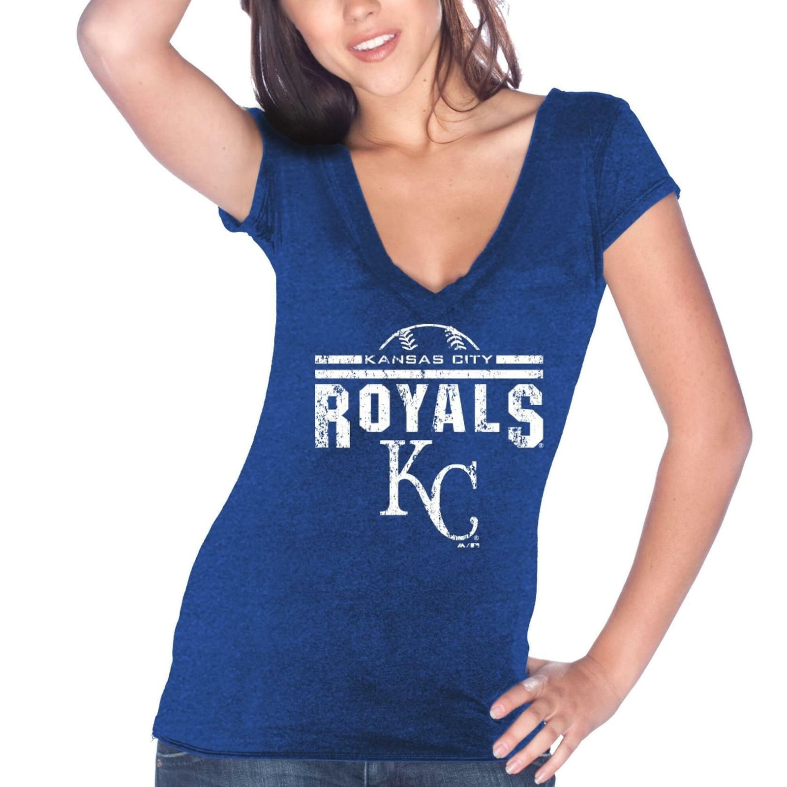 Majestic Women's Kansas City Royals Wordmark Tri-blend V-Neck T-shirt Large
