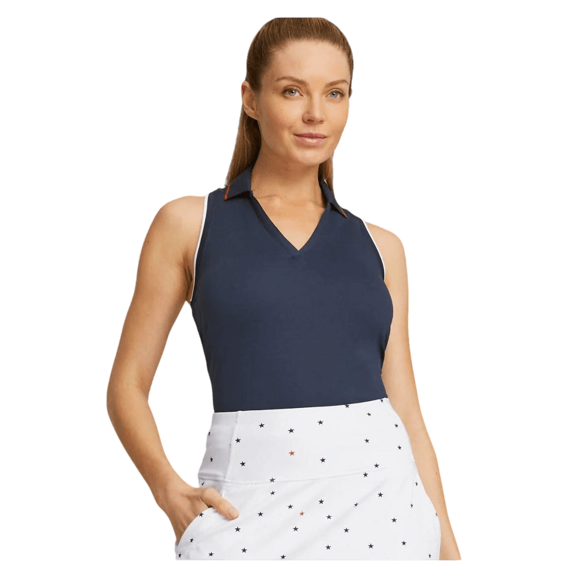 Puma Women's Volition American Sleeveless Rosie X Polo Shirt Navy Blue XL