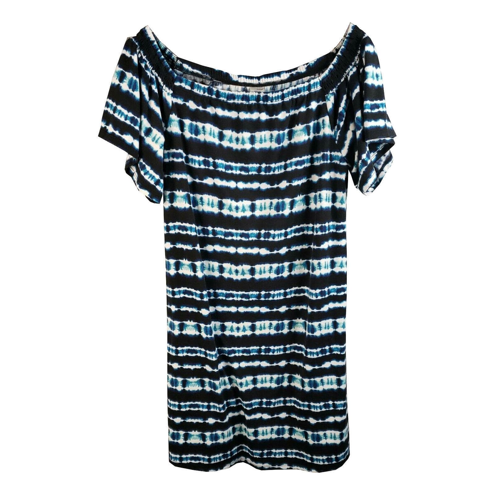West Loop Women's Off The Shoulder Tie Dyed Dress Black Blue XL
