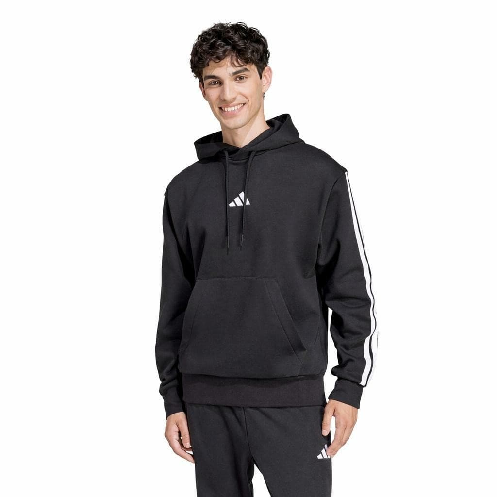 adidas Men's Essentials Three Stripes Pullover Fleece Hoodie Black Large