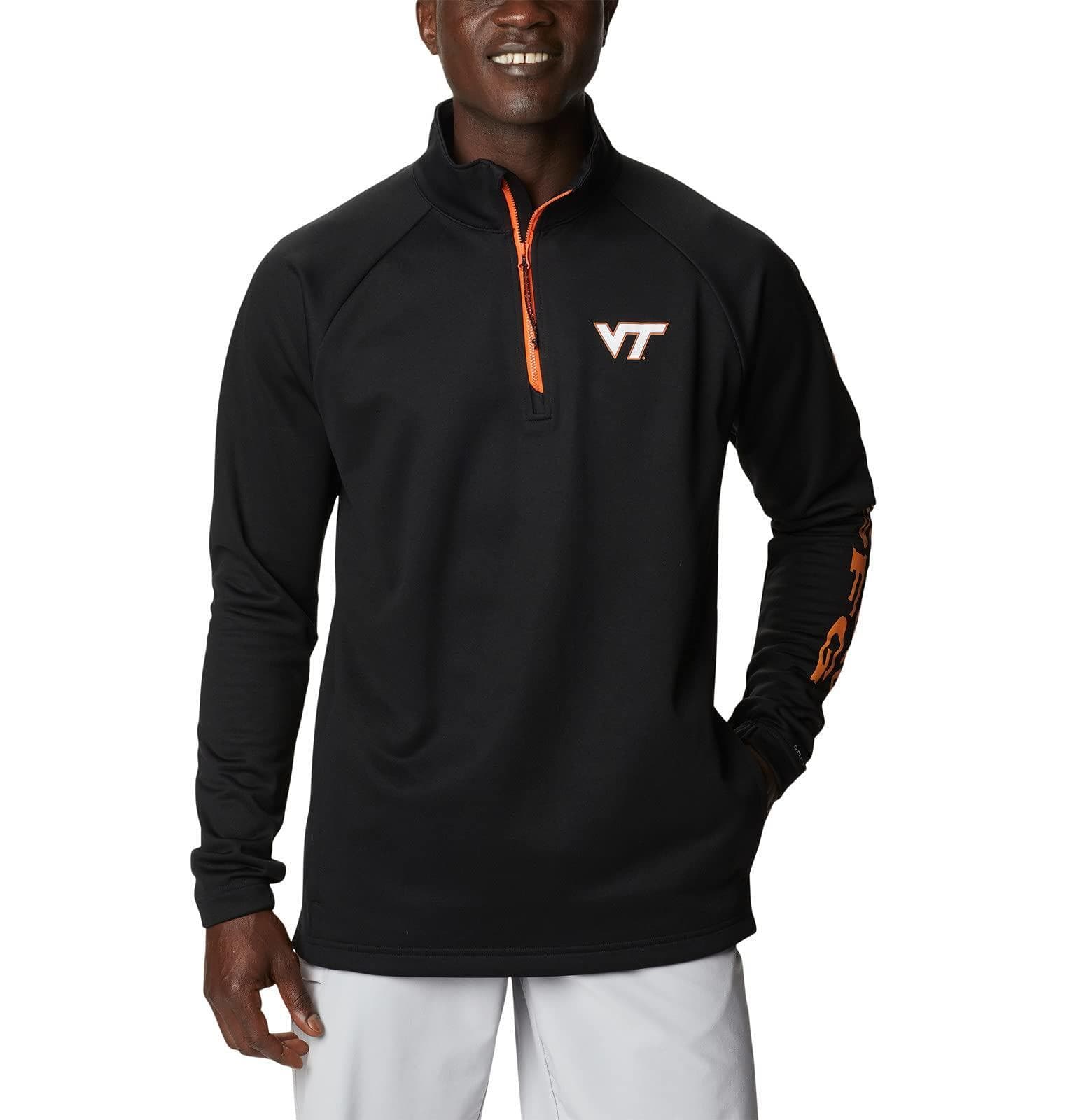 Columbia Men's Virginia Tech Hokies Tackle Fleece 1/4 Zip PFG Jacket Black Large
