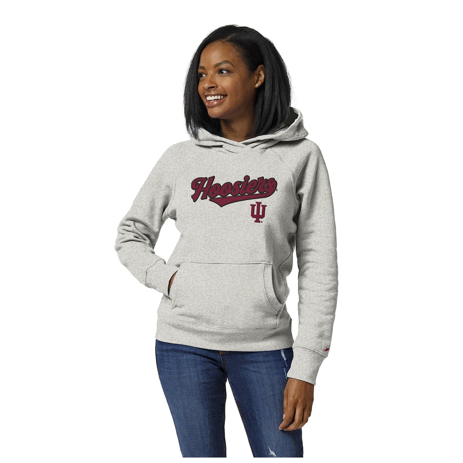 League Brand Women's Indiana Hoosiers Academy Pullover Hoodie Oatmeal Gray Large