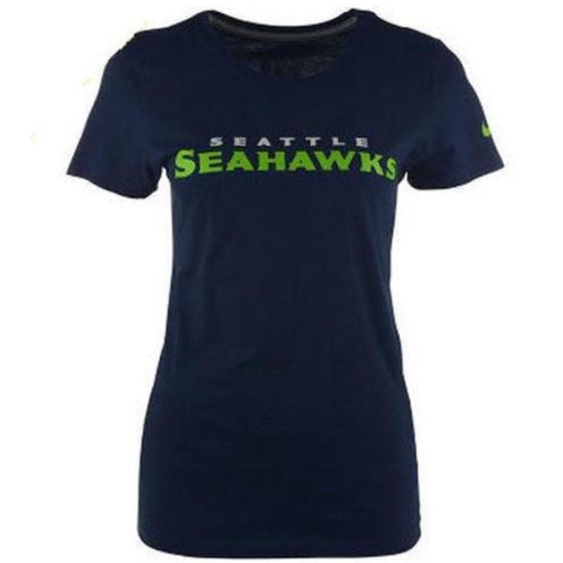 Nike Women's Seattle Seahawks Wordmark Logo Cotton T-shirt College Navy Large