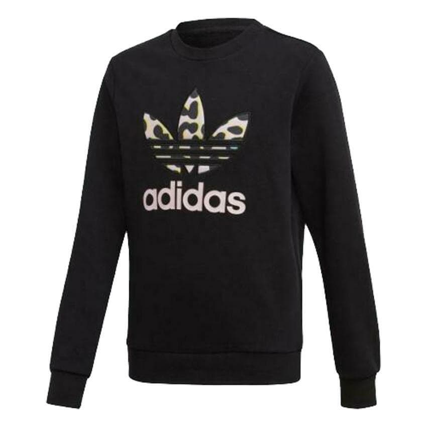 adidas Originals Girl's Leopard Crew Terry Fleece Sweatshirt Black Small