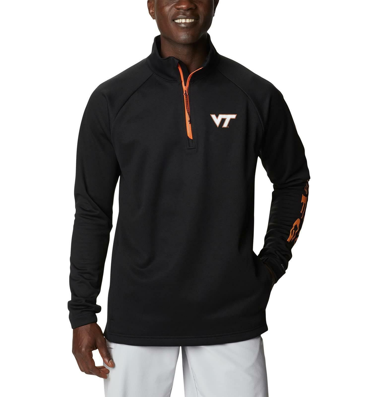 Columbia Men's Virginia Tech Hokies Tackle Fleece 1/4 Zip PFG Jacket Black Med.