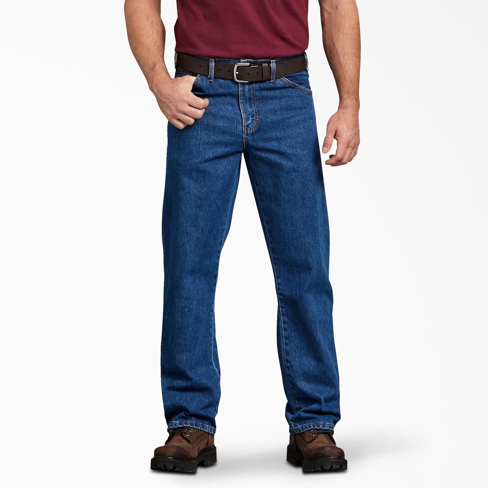 Dickies Men's Stonewashed Regular Fit Straight Leg 5 pocket Jeans Indigo 36 32