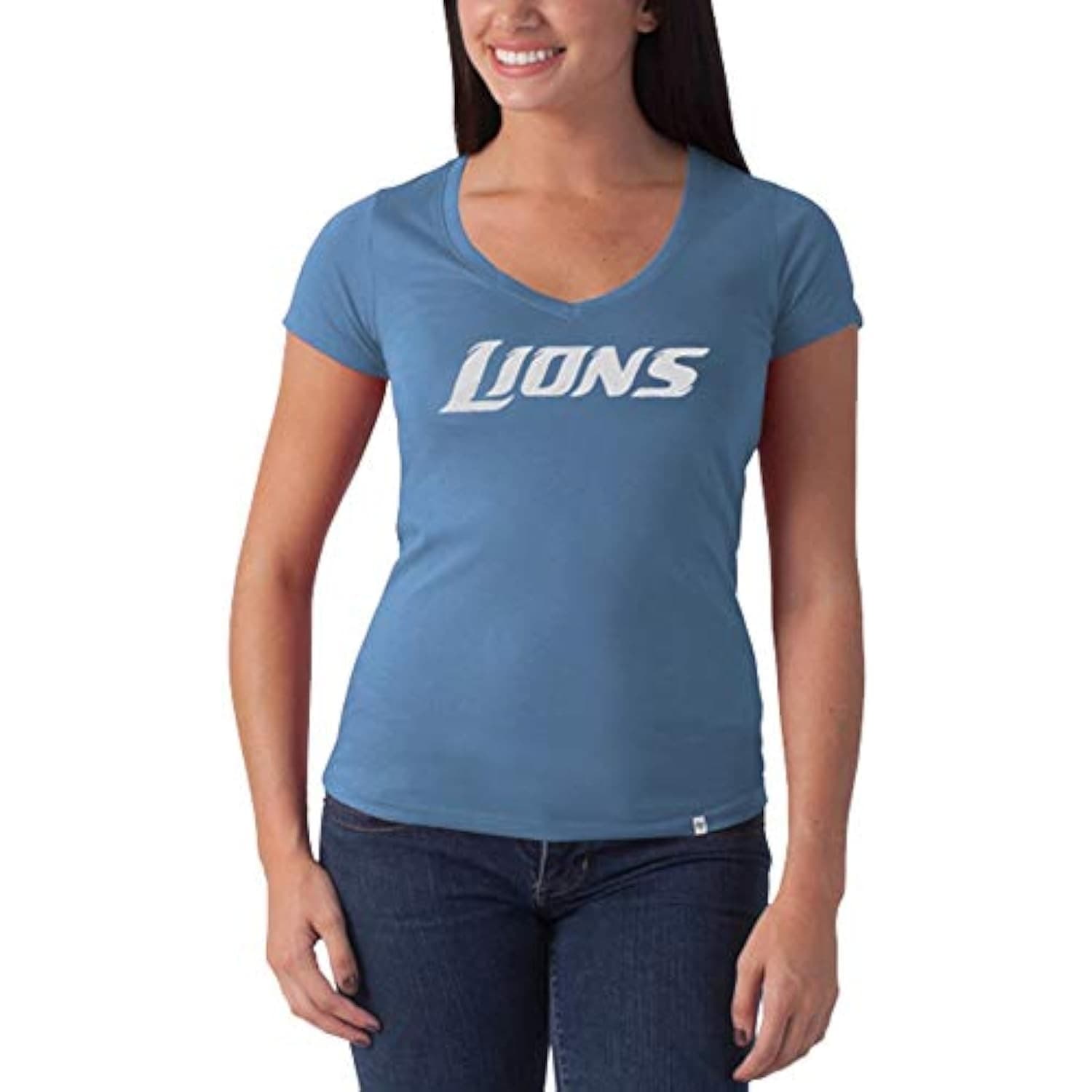 47 Brand Women's Detroit Lions Showtime V-Neck T-shirt Medium Blue $43 Value