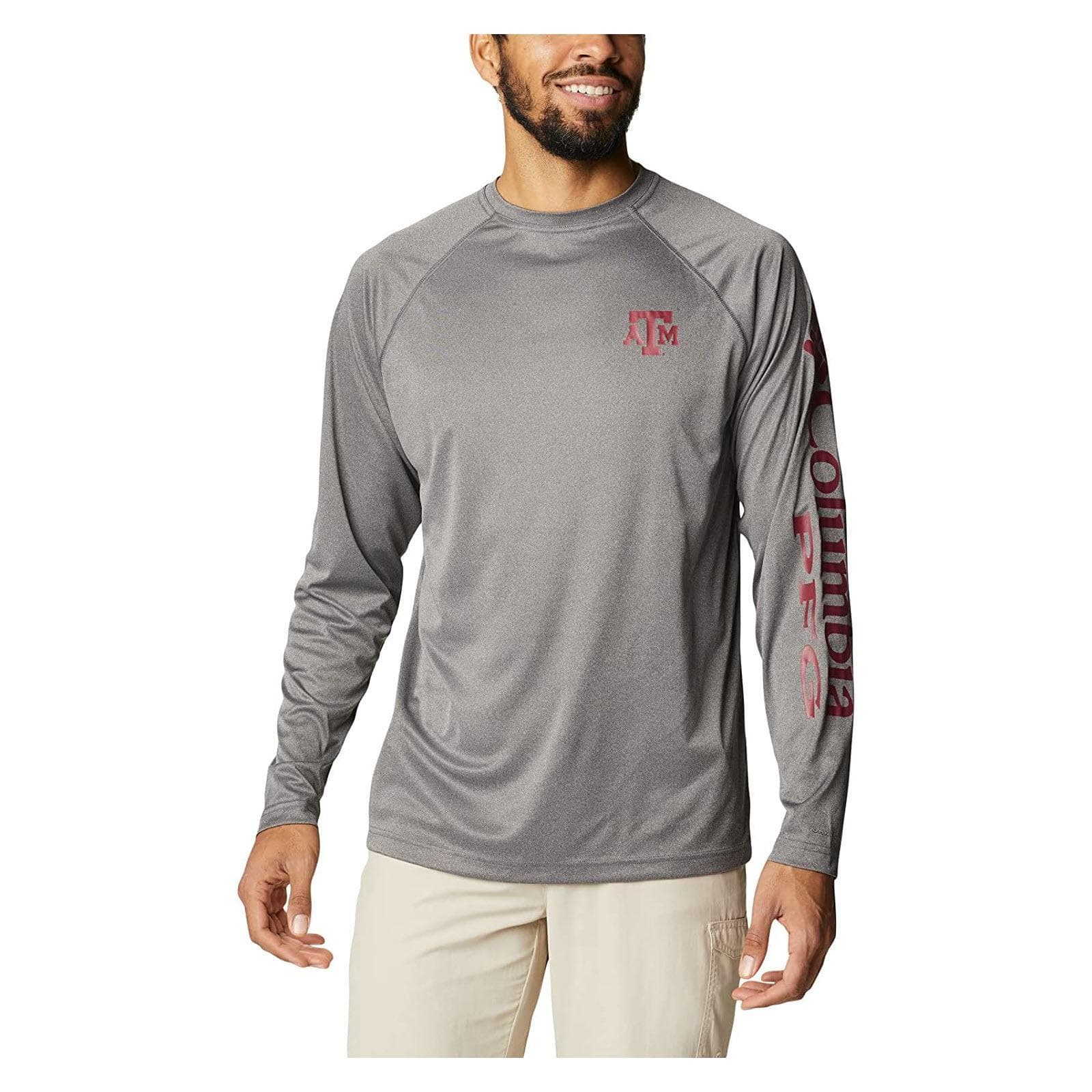 Columbia Men's Texas A&M Aggies Terminal Tackle Long Sleeve PFG Shirt Gray XLT