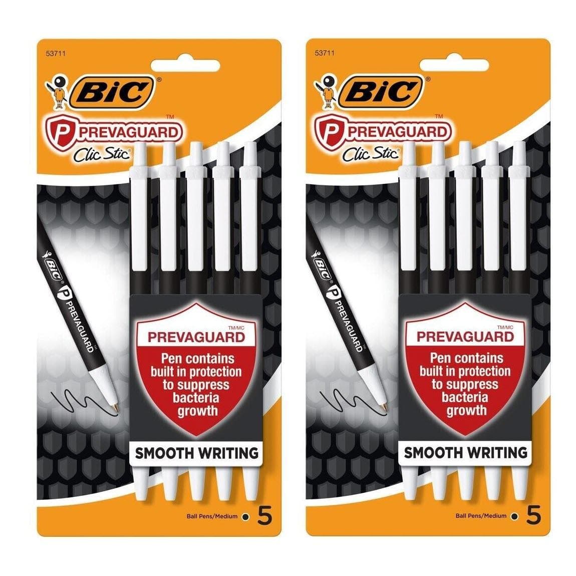 BIC PrevaGuard Antimicrobial Clic Stic Ballpoint Pen Retractable Black 5 Pack x2