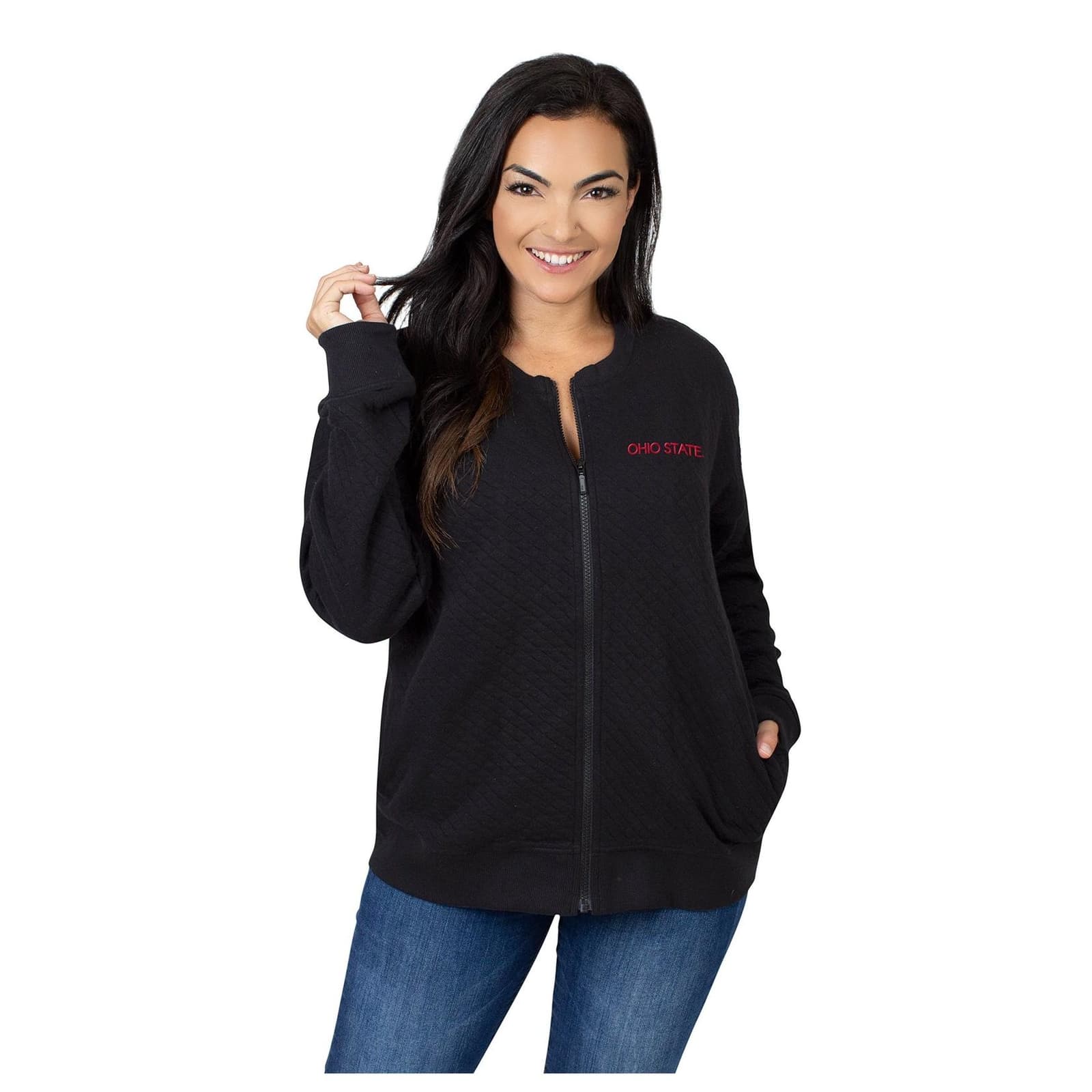 UG Apparel Women's Ohio State Buckeyes Quilted Full Zip Jacket Black Small