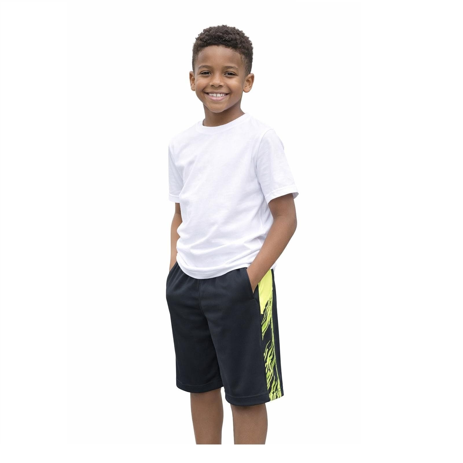 Nike Boy's Dri-Fit Polyester Side Panel Shorts Anthracite Black & Volt Large