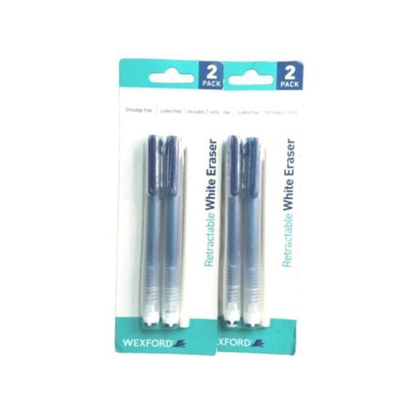 TWO (2) Two Packs Wexford Retractable White Erasers Each w/ One Refill FREE SHIP