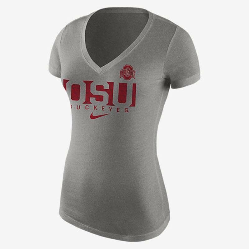 Nike Women's Ohio State Buckeyes V-Neck Triblend T-shirt Large Gray